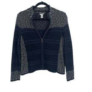 Chico's Zip Up Front Navy White Tweed Jacket Womens 8 ASIS